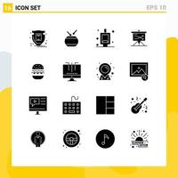 Modern Set of 16 Solid Glyphs and symbols such as food graph urinal planning business Editable Vector Design Elements