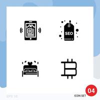 Group of 4 Modern Solid Glyphs Set for mobile heart badge tag bitcoin Editable Vector Design Elements