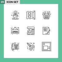 Modern Set of 9 Outlines and symbols such as machine electric basket coffee board Editable Vector Design Elements
