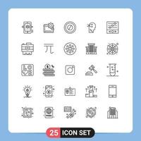 25 User Interface Line Pack of modern Signs and Symbols of brian mental chang money tablet medical Editable Vector Design Elements