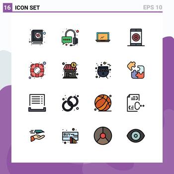 Set of 16 Modern UI Icons Symbols Signs for help optimization desktop mobile engine Editable Creative Vector Design Elements