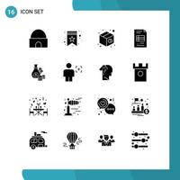 Modern Set of 16 Solid Glyphs and symbols such as money business reporting tag business report print Editable Vector Design Elements