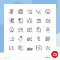 User Interface Pack of 25 Basic Lines of tablet medical love phone mobile Editable Vector Design Elements