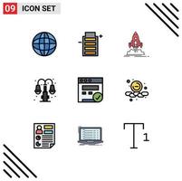 Modern Set of 9 Filledline Flat Colors and symbols such as browser light launch life publish Editable Vector Design Elements