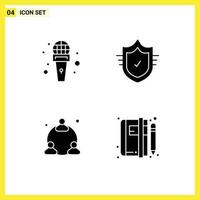 Modern Set of 4 Solid Glyphs and symbols such as mic user reporter secure notepad Editable Vector Design Elements