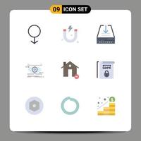 9 User Interface Flat Color Pack of modern Signs and Symbols of estate buildings inbox vision focus Editable Vector Design Elements