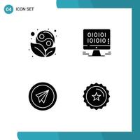 4 Universal Solid Glyph Signs Symbols of symbol fly leaf management paper Editable Vector Design Elements