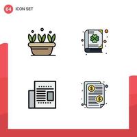 Pictogram Set of 4 Simple Filledline Flat Colors of growth newspaper spring day read Editable Vector Design Elements