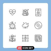 Pictogram Set of 9 Simple Outlines of data wedding encryption ring event Editable Vector Design Elements