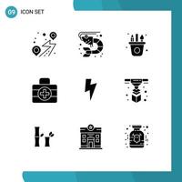 símbolos de iconos universales grupo de 9 glifos sólidos modernos de medios twitter art ic kit médico elementos de diseño de vectores editables
