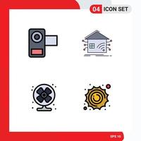 Set of 4 Vector Filledline Flat Colors on Grid for camera network movie home conditioner Editable Vector Design Elements