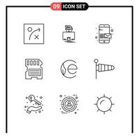 Modern Set of 9 Outlines and symbols such as crypto currency coin phone earth coin memory Editable Vector Design Elements