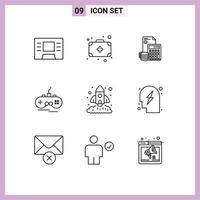 9 iconos creativos signos y símbolos modernos de gráfico gamepad deuda xbox joystick elementos de diseño vectorial editables vector
