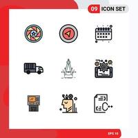 Pack of 9 Modern Filledline Flat Colors Signs and Symbols for Web Print Media such as geometry precision back to school truck lorry Editable Vector Design Elements