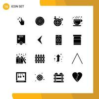 Universal Icon Symbols Group of 16 Modern Solid Glyphs of check shopping share hot coffee cafe Editable Vector Design Elements