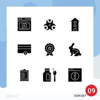 9 User Interface Solid Glyph Pack of modern Signs and Symbols of badge money health finance shops Editable Vector Design Elements