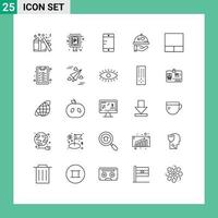 conjunto moderno de 25 líneas y símbolos como elementos de diseño de vectores editables de corazón móvil de cuadrícula de lista de verificación