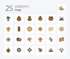 paquete de iconos llenos de 25 líneas pongal que incluye cometa. pirámide. arena. punto de referencia. Egipto vector