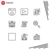 9 Universal Outline Signs Symbols of street ad exchange digital blockchain Editable Vector Design Elements