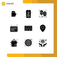 Pack of 9 Modern Solid Glyphs Signs and Symbols for Web Print Media such as architecture calendar balloon marketing schedule Editable Vector Design Elements