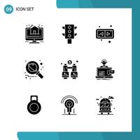 9 Thematic Vector Solid Glyphs and Editable Symbols of find binoculars flip space research Editable Vector Design Elements