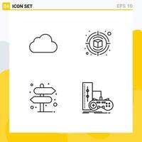 Line Pack of 4 Universal Symbols of cloud location cloudy design right Editable Vector Design Elements