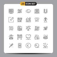 Modern Set of 25 Lines Pictograph of mechanical speedup chip launching vision Editable Vector Design Elements