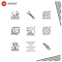 Outline Pack of 9 Universal Symbols of photo landscape repair image energy Editable Vector Design Elements