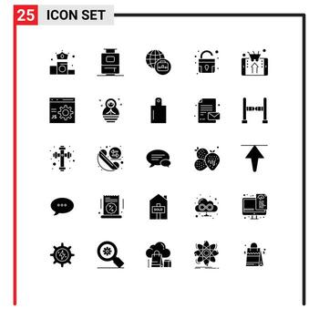 Group of 25 Solid Glyphs Signs and Symbols for coding smartphone lock shopping online Editable Vector Design Elements