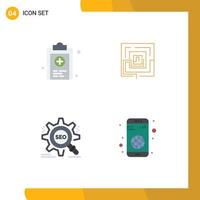 Pack of 4 Modern Flat Icons Signs and Symbols for Web Print Media such as clipboard search test marketing target Editable Vector Design Elements