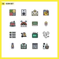 Group of 16 Modern Flat Color Filled Lines Set for computer computer email case atx Editable Creative Vector Design Elements