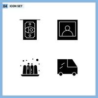 Group of 4 Solid Glyphs Signs and Symbols for atm vehicles man food 87 Editable Vector Design Elements