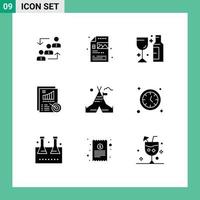 Solid Glyph Pack of 9 Universal Symbols of report analytics process wine glass Editable Vector Design Elements