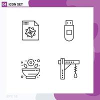 Modern Set of 4 Filledline Flat Colors and symbols such as file brightness usb mortar electric Editable Vector Design Elements