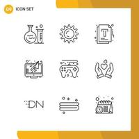 Pack of 9 creative Outlines of play game controller file screen monitor Editable Vector Design Elements