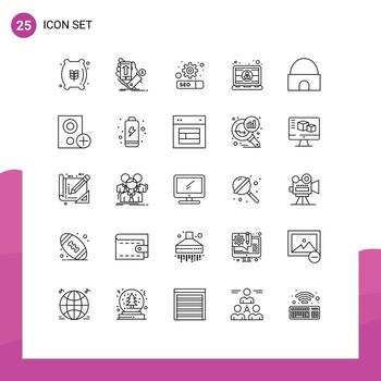 25 líneas vectoriales temáticas y símbolos editables de construcción de elementos de diseño vectorial editables de computadora de ingeniero de moneda portátil vector