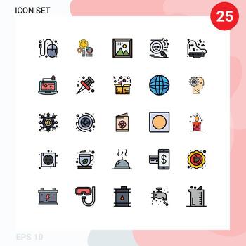 25 Universal Filled line Flat Color Signs Symbols of secure search graph key picture Editable Vector Design Elements