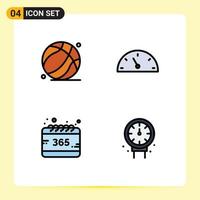 User Interface Pack of 4 Basic Filledline Flat Colors of basket ball selection fathers day speed gauge Editable Vector Design Elements