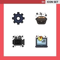 Set of 4 Modern UI Icons Symbols Signs for gear film baked pie retro Editable Vector Design Elements