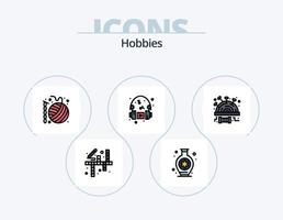línea de pasatiempos paquete de iconos llenos 5 diseño de iconos. auricular. aficiones. tejer. música. guitarra vector