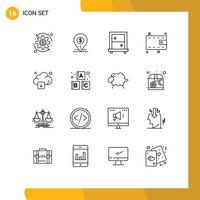 16 Universal Outlines Set for Web and Mobile Applications download cloud business cash wallet Editable Vector Design Elements