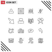 User Interface Pack of 16 Basic Outlines of align down graphic arrow recording Editable Vector Design Elements