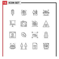 Universal Icon Symbols Group of 16 Modern Outlines of muslim dates play bowl masonry Editable Vector Design Elements