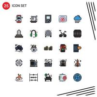 25 Universal Filled line Flat Color Signs Symbols of rain cloud device internet speed Editable Vector Design Elements