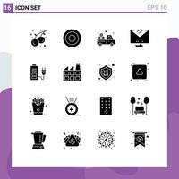 Modern Set of 16 Solid Glyphs and symbols such as battery reply carrier letter answer Editable Vector Design Elements