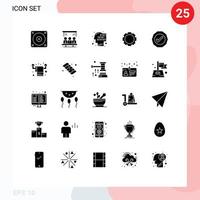 25 User Interface Solid Glyph Pack of modern Signs and Symbols of tick ok code logistic setting Editable Vector Design Elements