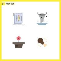 4 iconos universales planos signos símbolos de código flor lenguaje filtro olla elementos de diseño vectorial editables vector