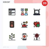 Modern Set of 9 Filledline Flat Colors Pictograph of laud speaker tick notebook electronic Editable Vector Design Elements