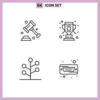 Set of 4 Modern UI Icons Symbols Signs for insurance garden law win tree Editable Vector Design Elements