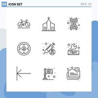 Set of 9 Commercial Outlines pack for hunter find monastery finance cog Editable Vector Design Elements